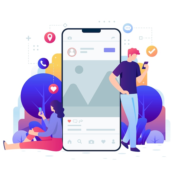 Illustrazione di persone con dispositivi tecnologici