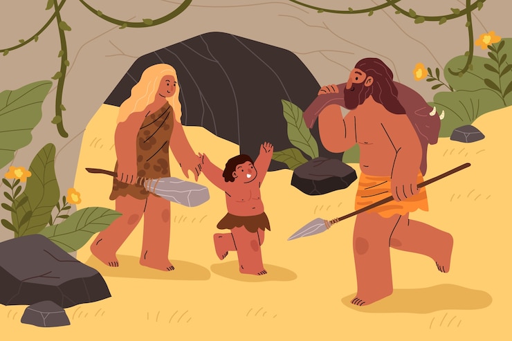 Vettore gratuito illustrazione di persone paleolitiche piatte