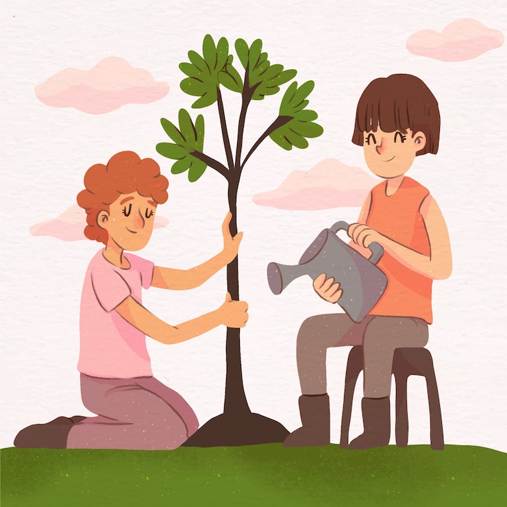 Vettore gratuito illustrazione di piantagione di alberi ad acquerello