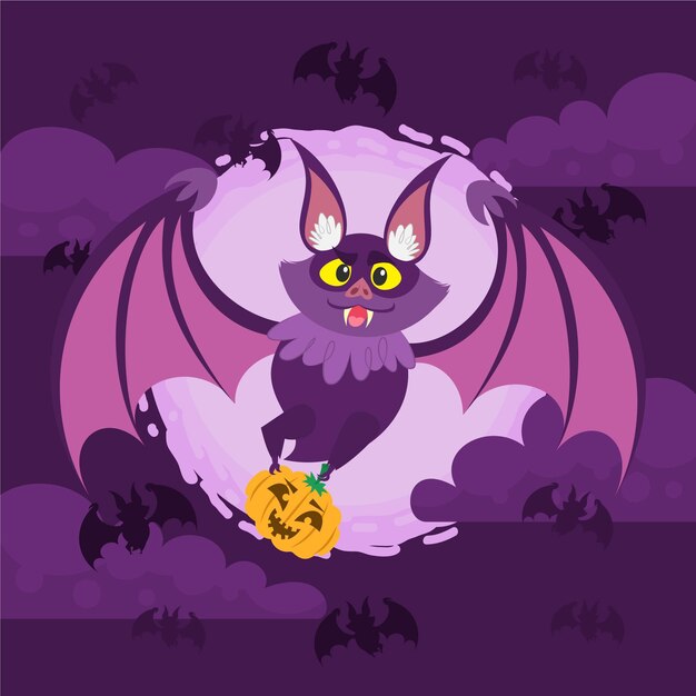 Illustrazione di pipistrello di halloween piatto disegnato a mano