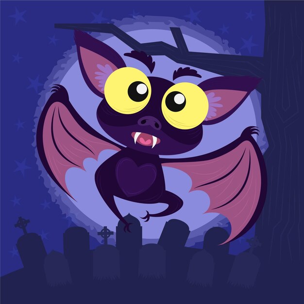 Illustrazione di pipistrello di halloween piatto disegnato a mano