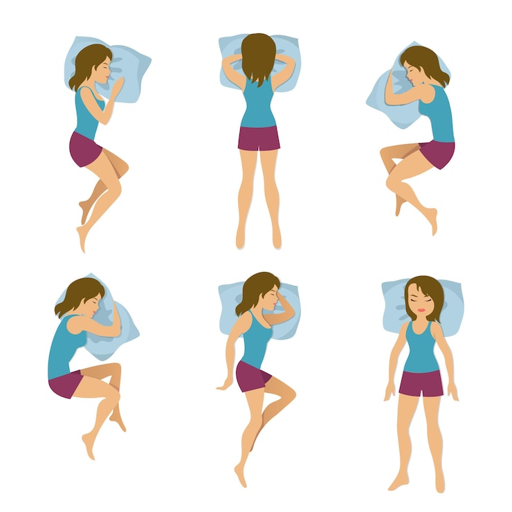 Vettore gratuito illustrazione di posizioni di sonno delle donne.