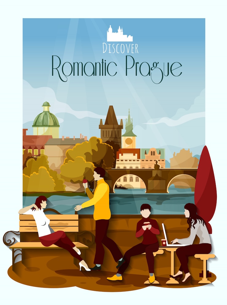 Vettore gratuito illustrazione di poster di praga
