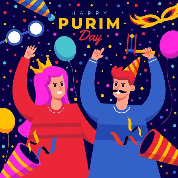 Illustrazione di purim felice piatta