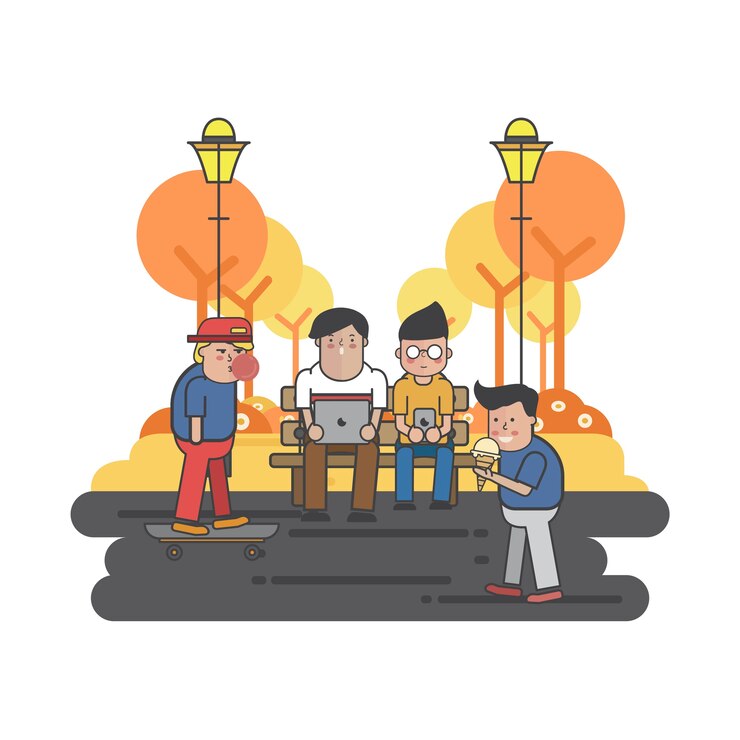 Vettore gratuito illustrazione di ragazzi appesi nel parco
