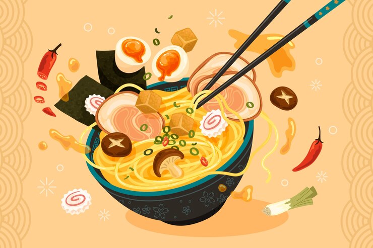 Vettore gratuito illustrazione di ramen disegnata a mano