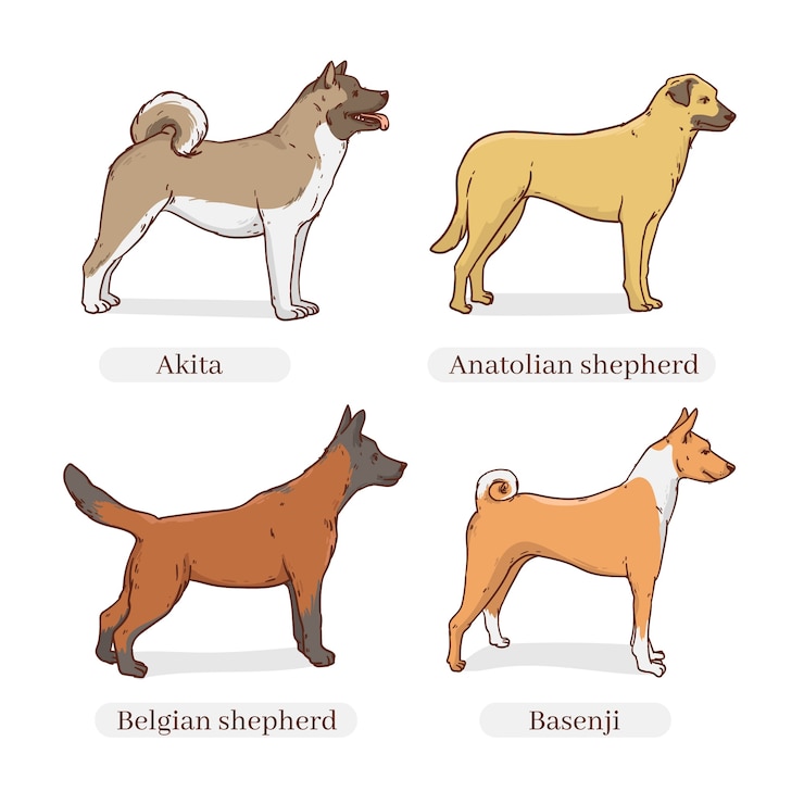 Vettore gratuito illustrazione di razze di cani disegnata a mano