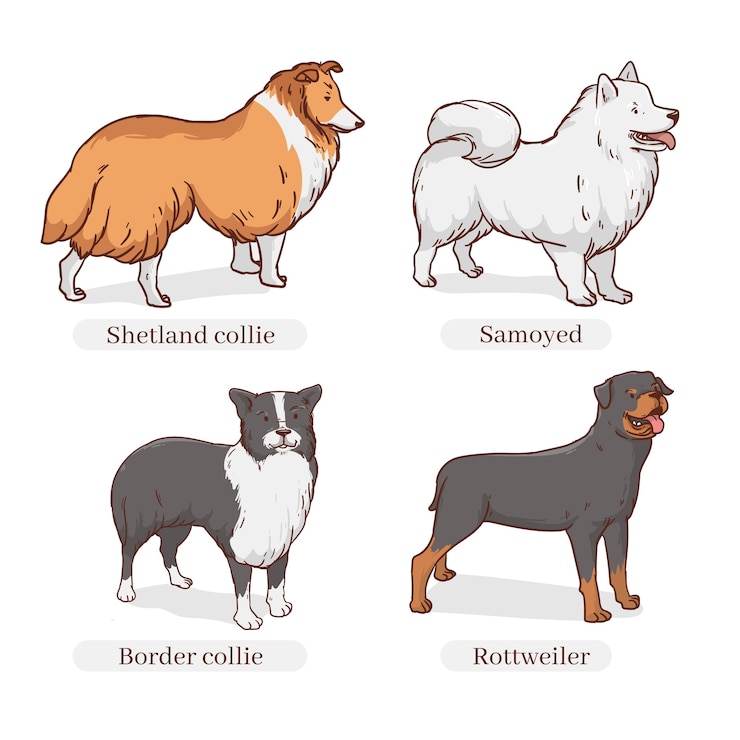 Vettore gratuito illustrazione di razze di cani disegnata a mano