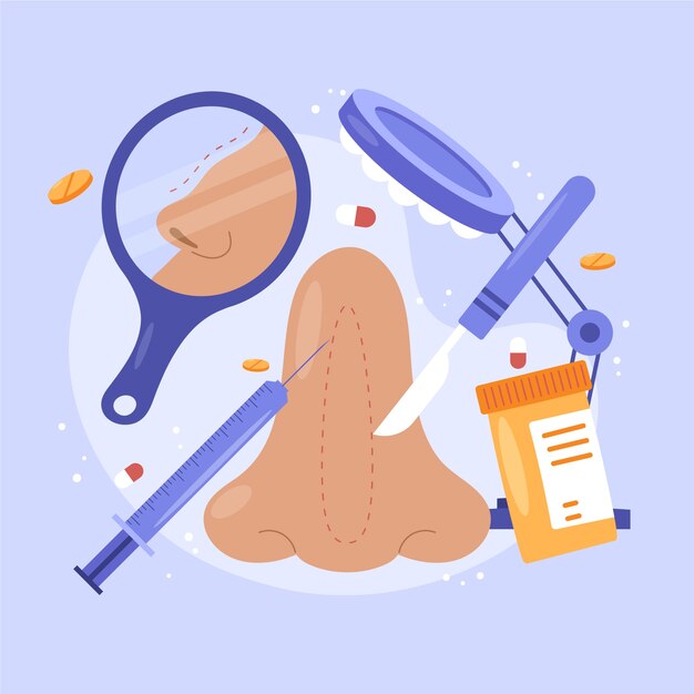 Illustrazione di rinoplastica design piatto disegnata a mano