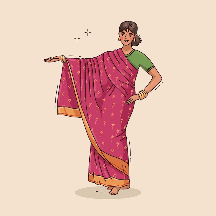 Vettore gratuito illustrazione di sari da portare della donna disegnata a mano