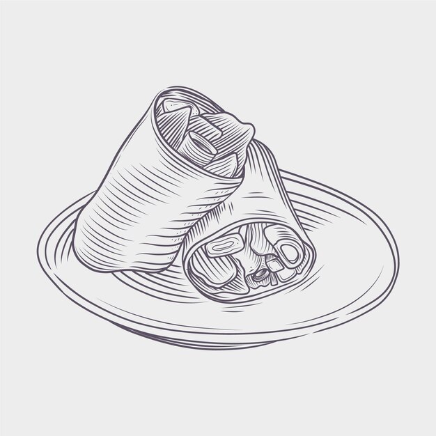 Illustrazione di shawarma disegnata a mano di incisione