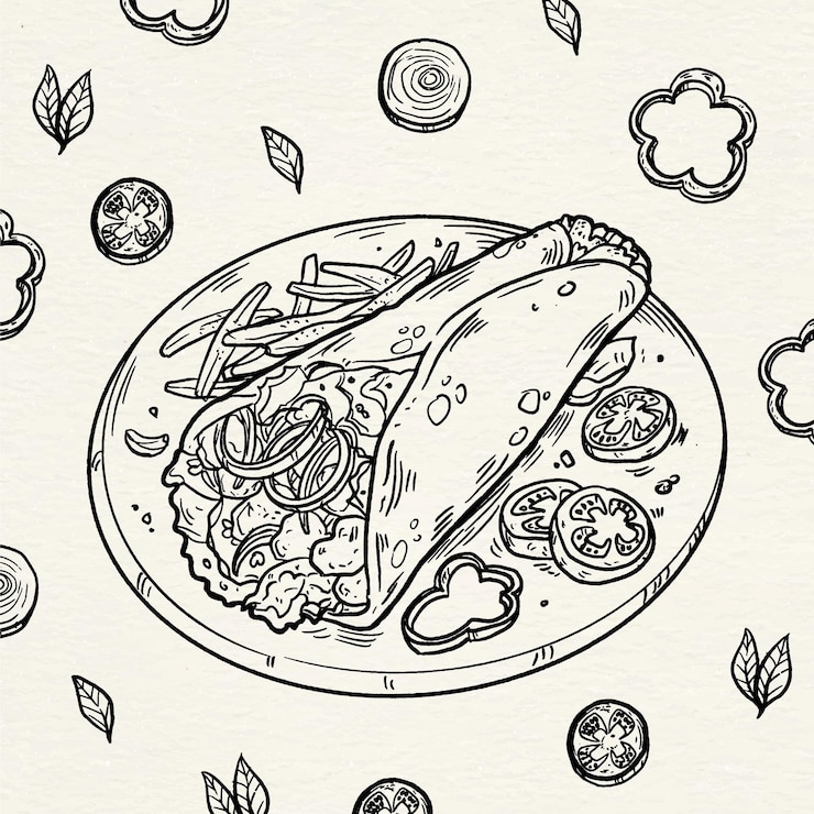 Vettore gratuito illustrazione di shawarma disegnata a mano di incisione