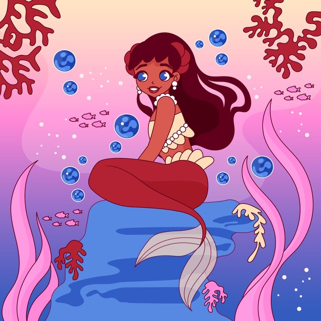 Illustrazione di sirena nera disegnata a mano