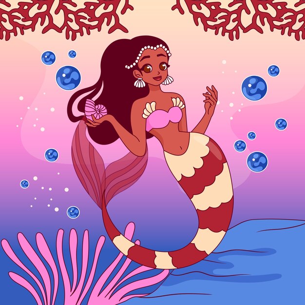 Illustrazione di sirena nera disegnata a mano