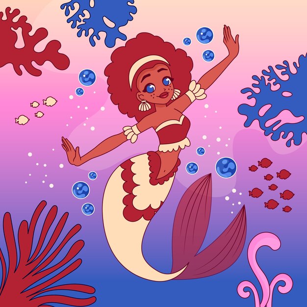 Illustrazione di sirena nera disegnata a mano