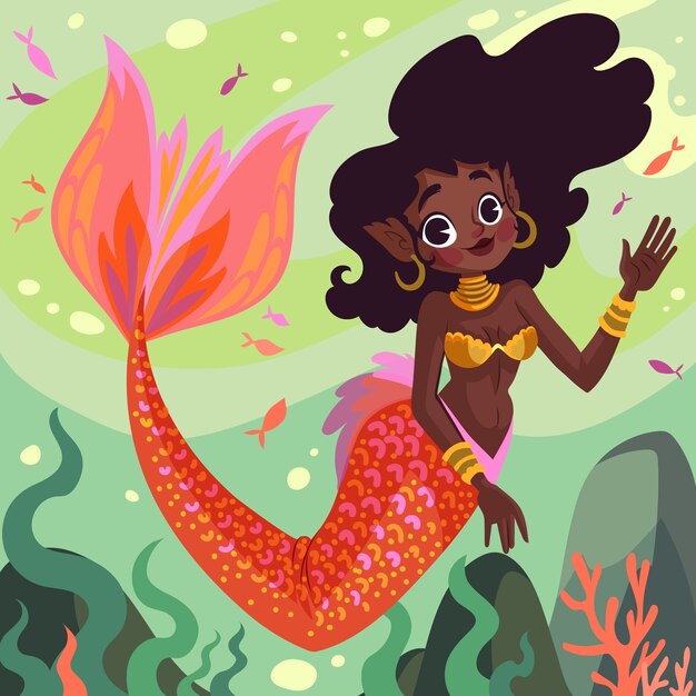 Illustrazione di sirena nera disegnata a mano