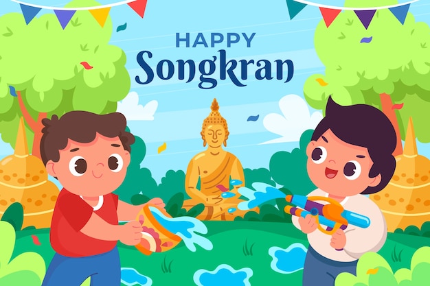 Illustrazione di songkran piatta