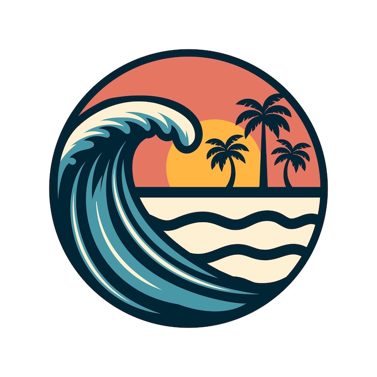 Vettore gratuito illustrazione di spiaggia estiva surf tshirh design