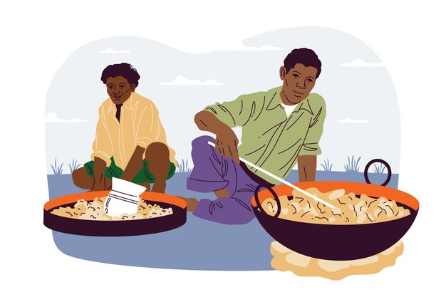 Illustrazione di stile di vita indiano disegnata a mano