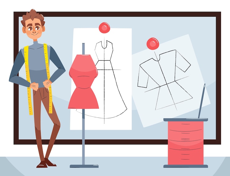 Vettore gratuito illustrazione di stilista di moda con l'uomo in studio