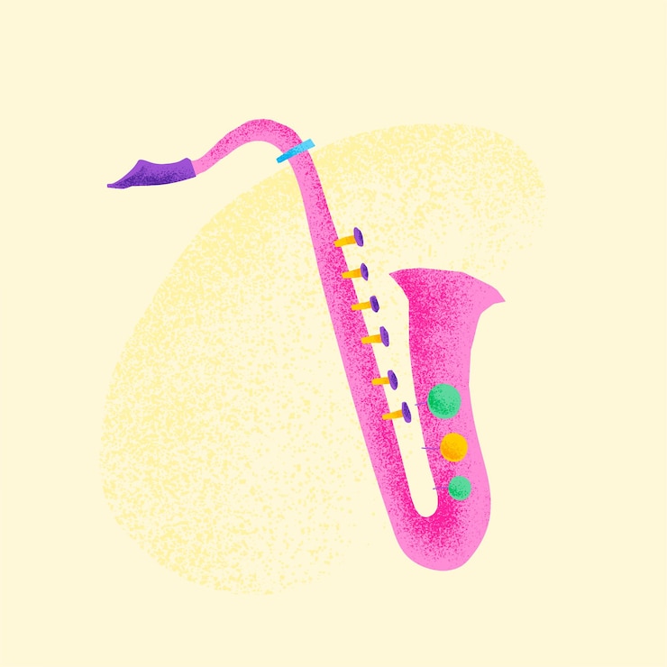 Vettore gratuito illustrazione di strumento musicale adesivo rosa sassofono