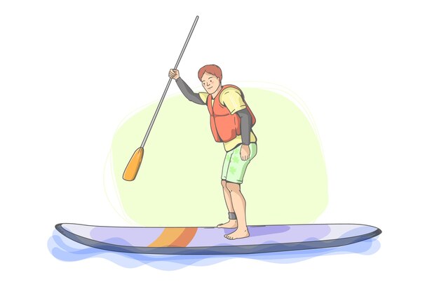 Illustrazione di sup di sport estivi disegnati a mano