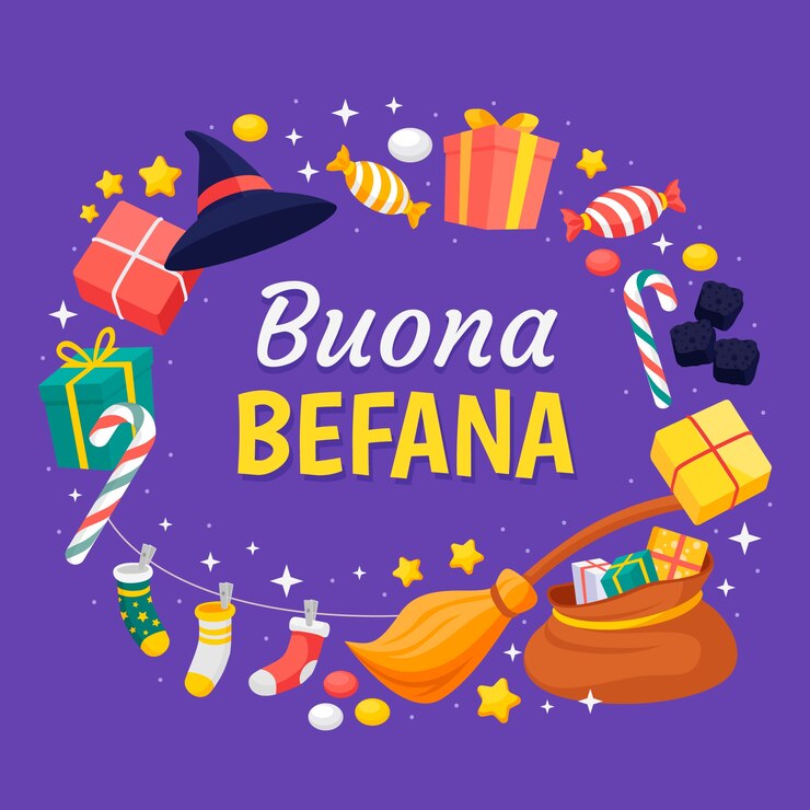 Vettore gratuito illustrazione di testo flat befana