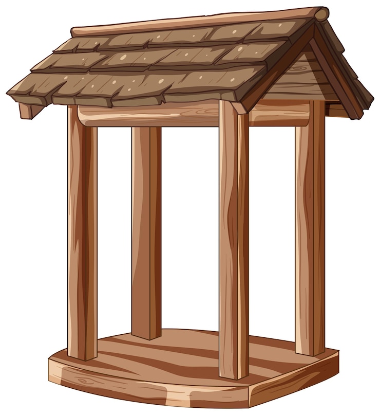 Vettore gratuito illustrazione di un gazebo di giardino di legno rustico