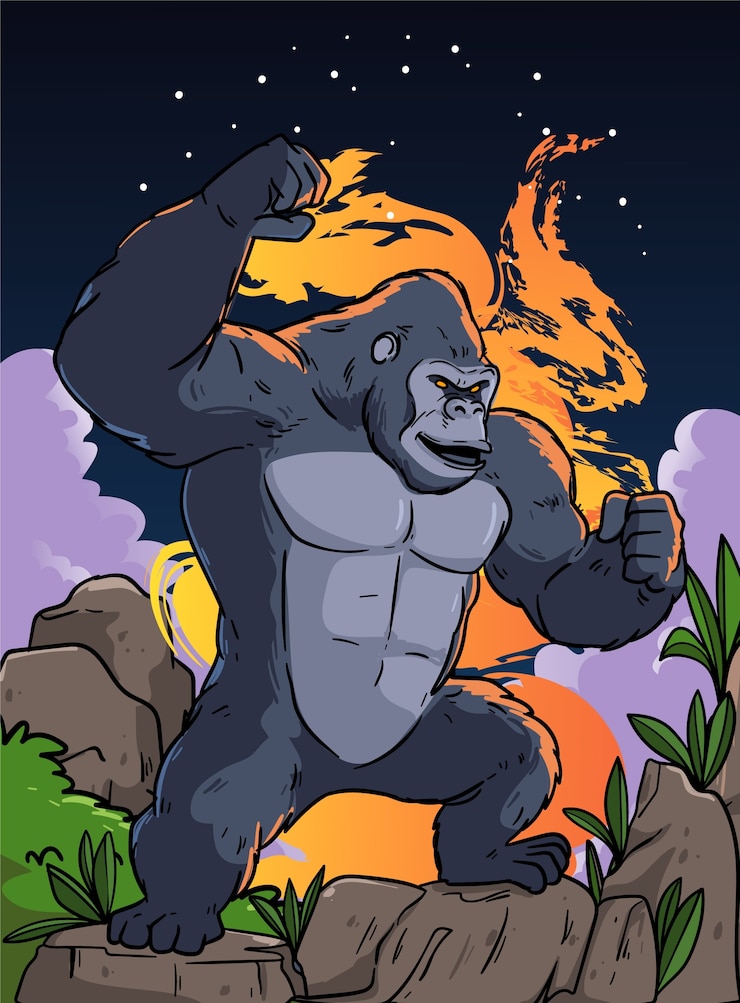 Vettore gratuito illustrazione di un gorilla gigante disegnata a mano
