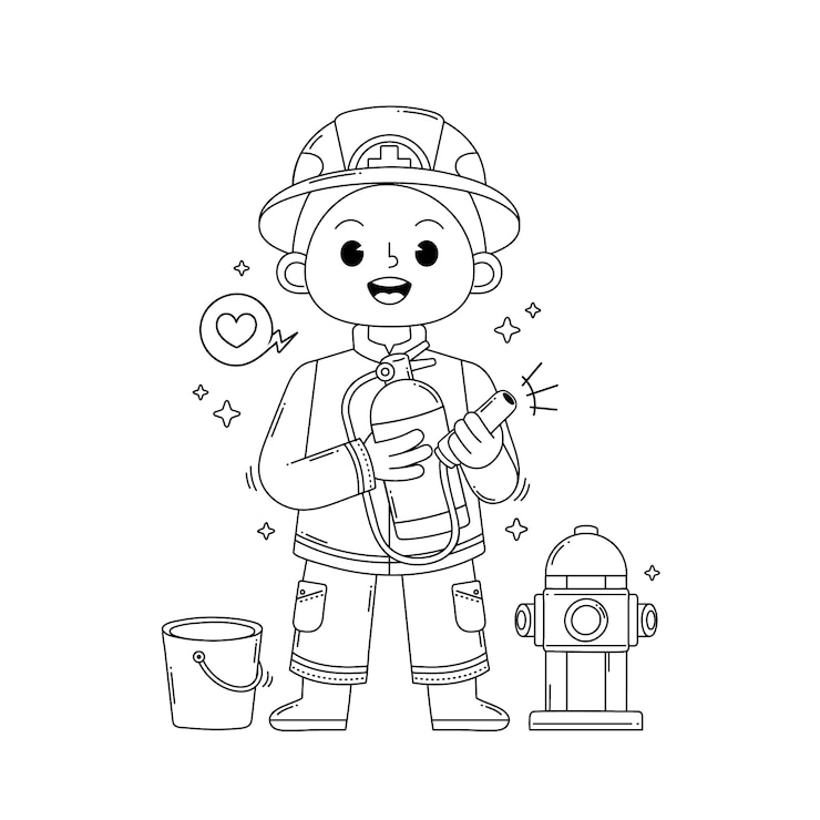 Vettore gratuito illustrazione di un pompiere disegnato a mano