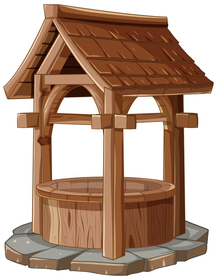Vettore gratuito illustrazione di un pozzo di legno rustico