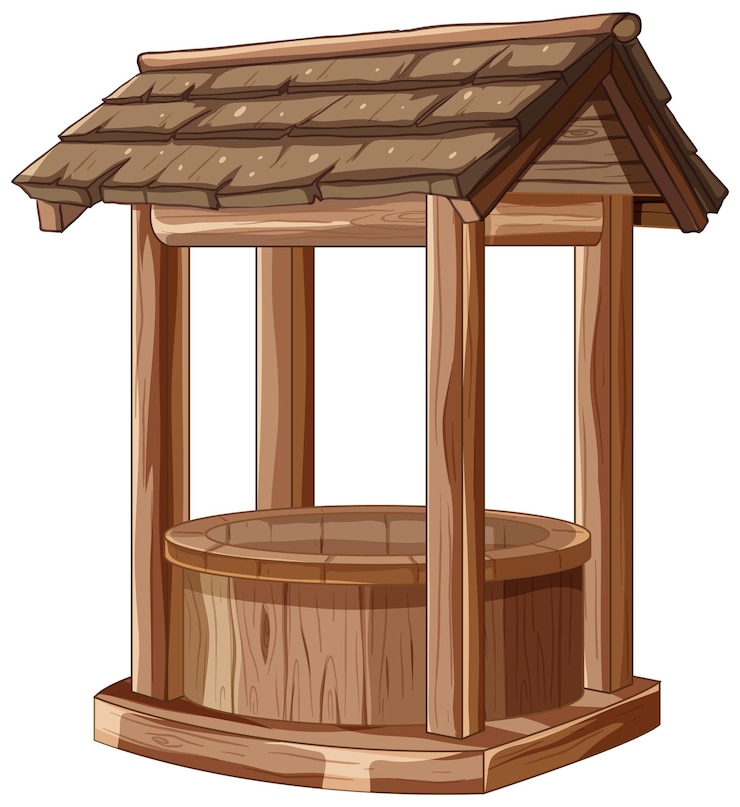 Vettore gratuito illustrazione di un pozzo di legno rustico