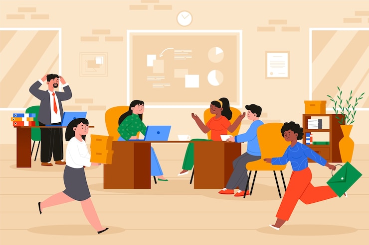 Vettore gratuito illustrazione di un ufficio affollato disegnata a mano