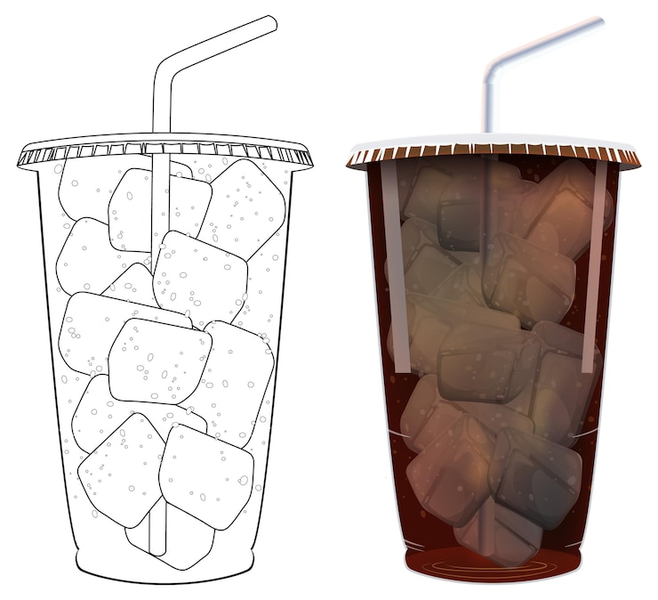 Vettore gratuito illustrazione di una bevanda ghiacciata in una tazza di plastica trasparente
