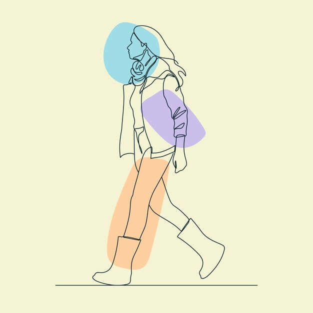Illustrazione di una donna che cammina disegnata a mano