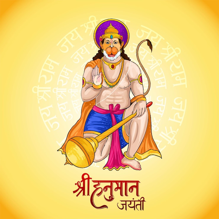 Vettore gratuito illustrazione di una silhouette di lord hanuman per lo sfondo di hanuman jayanti