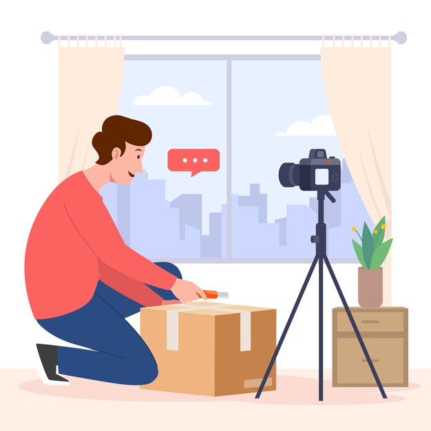Illustrazione di unboxing disegnata a mano