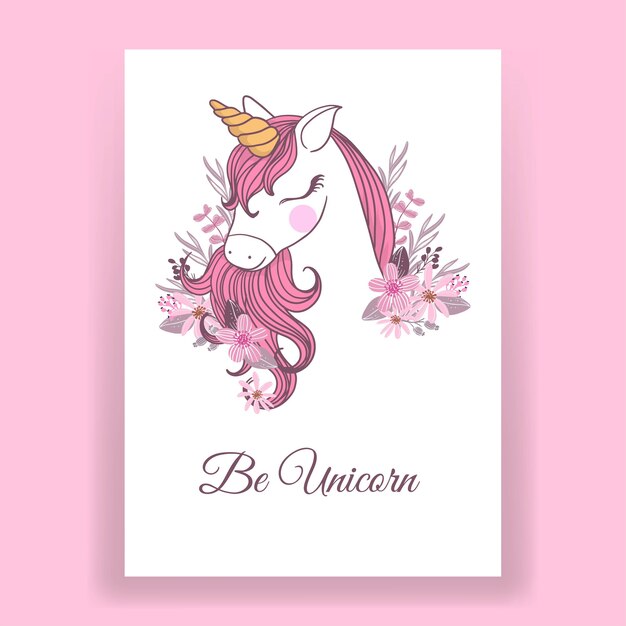 Illustrazione di unicorno rosa per poster