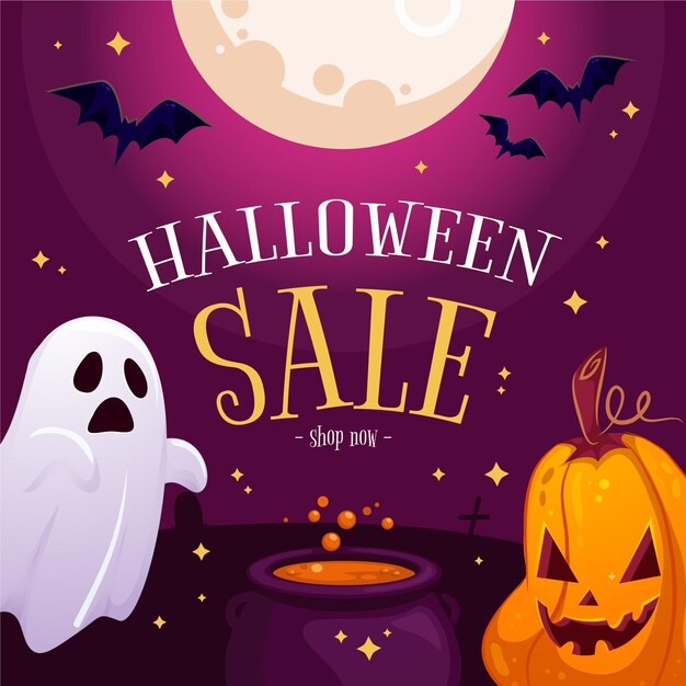 Illustrazione di vendita di halloween piatta disegnata a mano