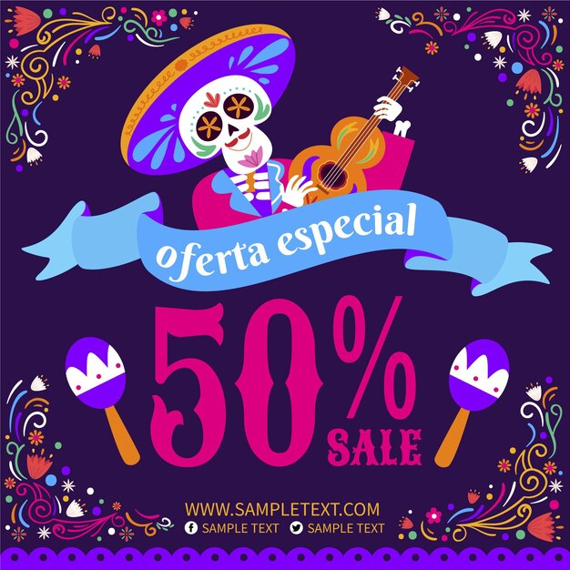 Illustrazione di vendita piatta dia de muertos disegnata a mano
