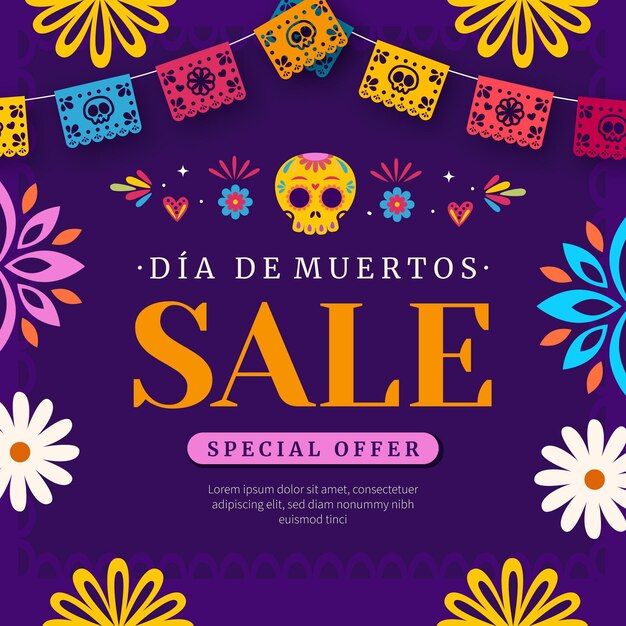 Illustrazione di vendita piatta dia de muertos disegnata a mano