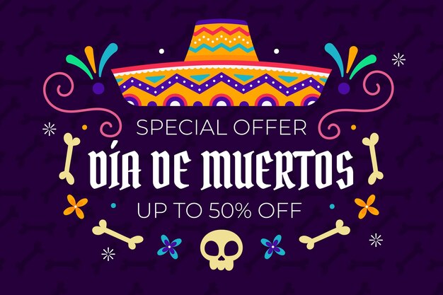 Illustrazione di vendita piatta dia de muertos disegnata a mano