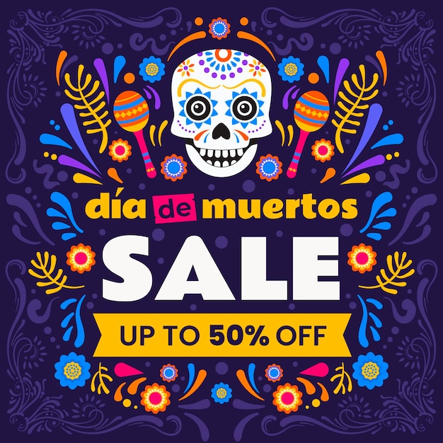 Illustrazione di vendita piatta dia de muertos disegnata a mano