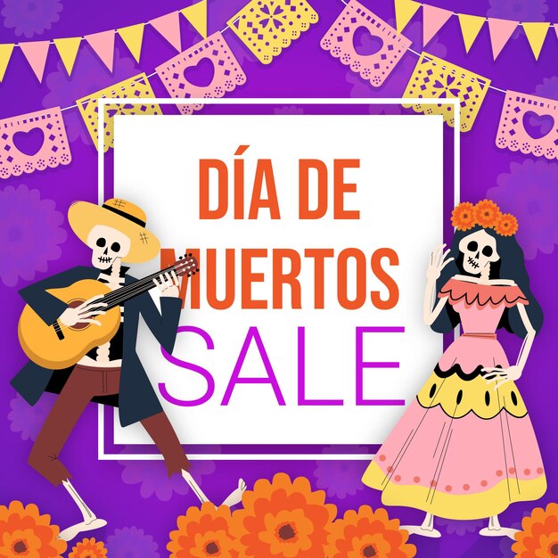 Illustrazione di vendita piatta dia de muertos disegnata a mano
