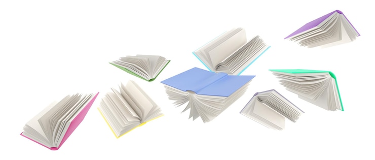 Vettore gratuito illustrazione di vettore del libro di carta della scuola della mosca aperta isolata su priorità bassa bianca
