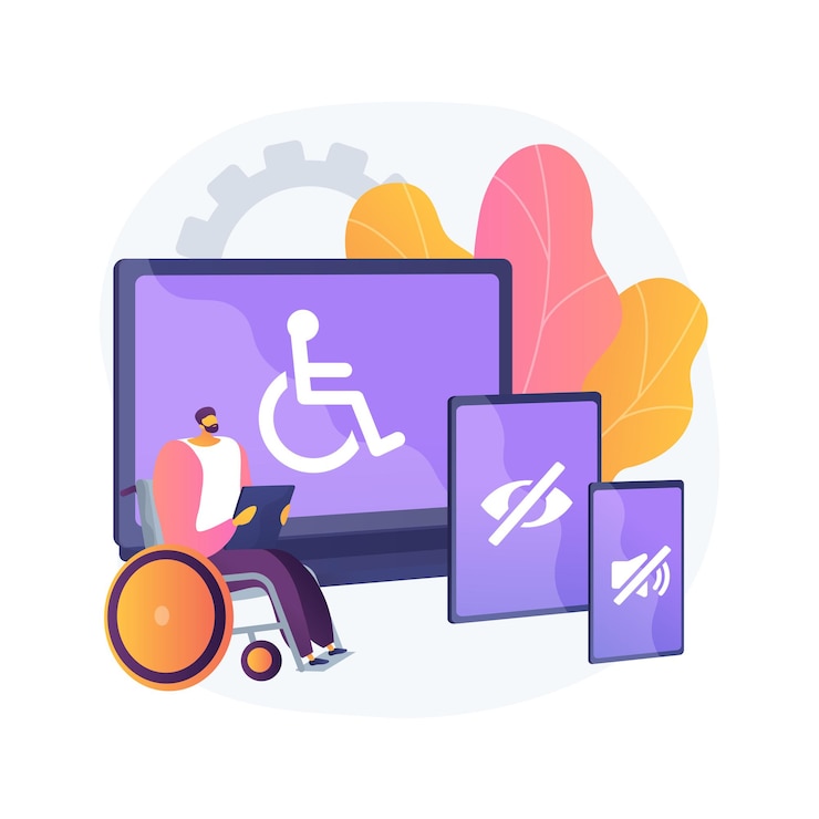 Vettore gratuito illustrazione di vettore di concetto astratto di accessibilità elettronica. accessibilità a siti web, dispositivo elettronico per disabili, tecnologia di comunicazione, metafora astratta di pagine web regolabili.
