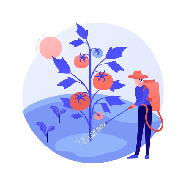 Illustrazione di vettore di concetto astratto di controllo delle infestanti. Manutenzione di giardinaggio, controllo dei parassiti, prodotti chimici spray, diserbante, servizio di cura del prato, metafora astratta di erbicidi e pesticidi.