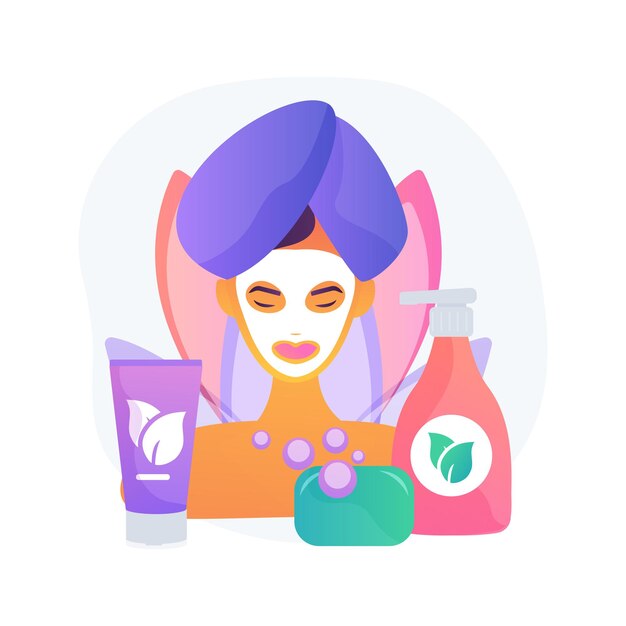 Illustrazione di vettore di concetto astratto di cosmetici biologici. Cosmetici biologici per la cura personale, prodotti per il trucco, ingredienti naturali puliti, industria della bellezza, trattamento della pelle, metafora astratta senza parabeni.