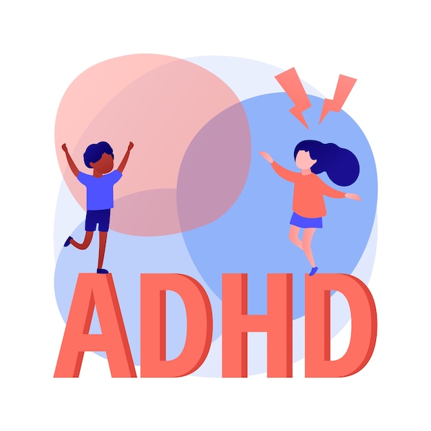 Illustrazione di vettore di concetto astratto di disordine di iperattività di deficit di attenzione. Disturbo dello sviluppo, iperattività, sindrome da deficit di attenzione, comportamento impulsivo, metafora astratta dell'ADHD.