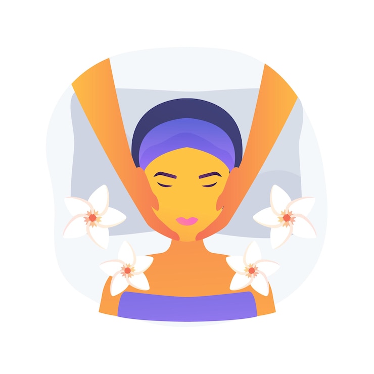 Vettore gratuito illustrazione di vettore di concetto astratto di massaggio facciale. trattamento termale, lifting viso e collo, cura della pelle professionale, benessere e relax, clinica cosmetologica, salone thailandese, metafora astratta di bellezza.